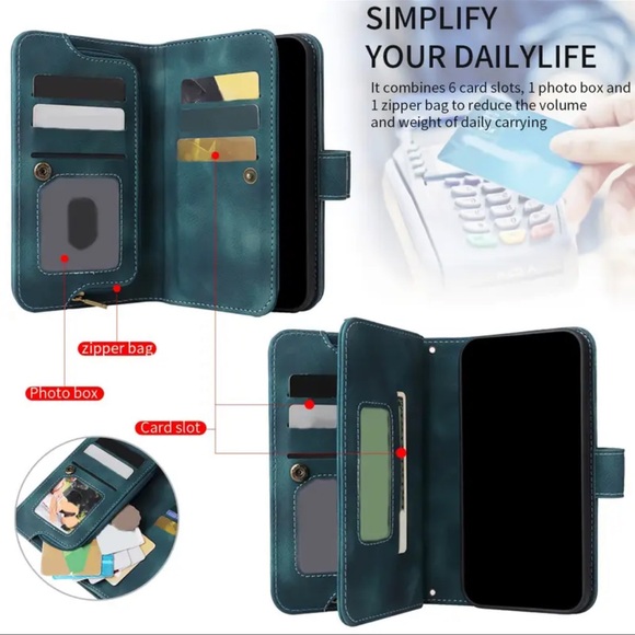 New- IPhone 15 pro wallet/phone case, faux leather brown or black - Picture 7 of 8